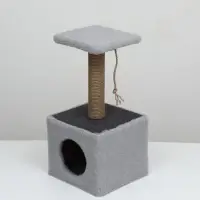 Домик для животных с когтеточкой, 32&times;32&times;64 см, с полкой, джут, серый