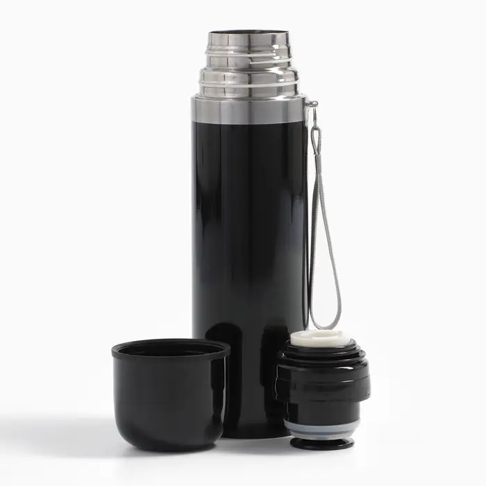 Термос гильза Мастер К, 500 мл, 24&times;7 см, с кружкой, с помпой, сохраняет тепло 10 ч, нержавеющая сталь, чёрный