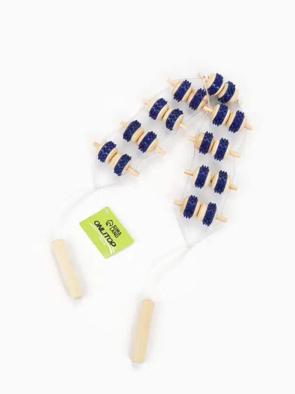 Массажёр-лента для спины, 9 звеньев, деревянный, с шипами, 84&times;7.5&times;3 см, МИКС