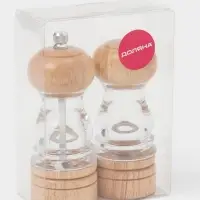 Набор мельниц для соли и перца Доляна, 2 предмета: 10.5&times;5 см, 11.5&times;5 см, прозрачный