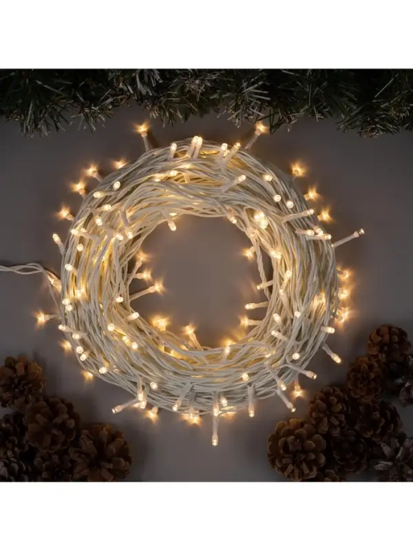 Гирлянда &laquo;Нить&raquo; 20 м, IP44, белая нить, 200 LED, свечение тёплое белое, 8 режимов, 220 В