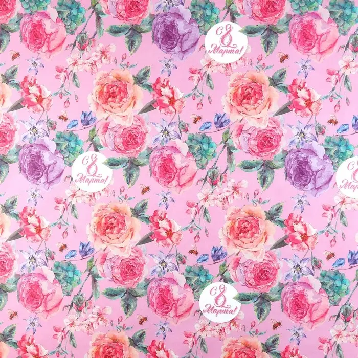 Бумага упаковочная крафтовая &laquo;Цветы на 8 марта&raquo;, 70 х 100 см