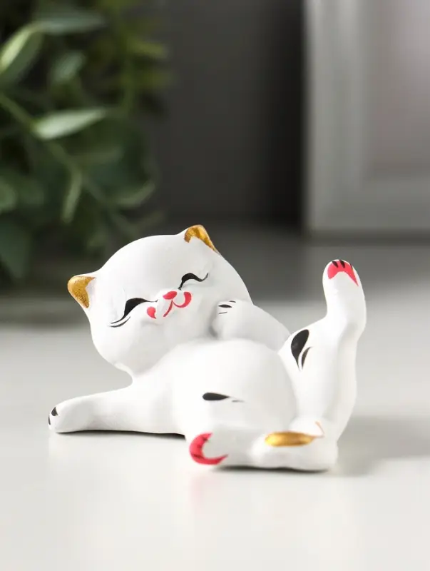 Фигурка керамика &laquo;Котик с лапкой&raquo;, 7 см, белый