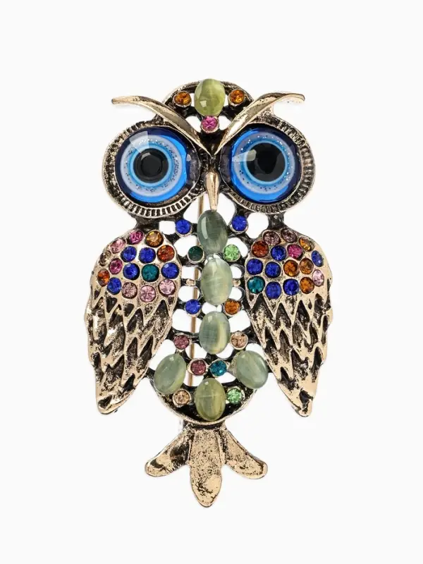 Брошь &laquo;Сова&raquo;, разноцветная в чернёном золоте
