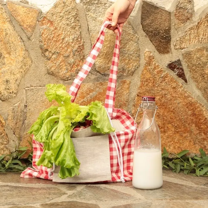 Сумка шоппер SL HOME Red cage, 50&times;50 см, 100% лён, 150 г/м2