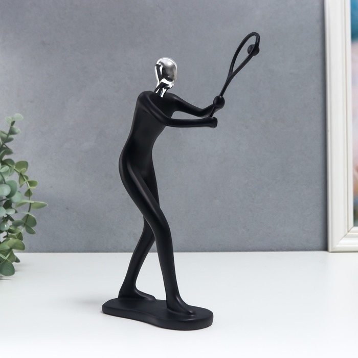 Сувенир полистоун  Сувенир полистоун "Спортсмен - большой теннис" чёрный с серебром 28,5х13 см