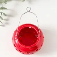 Подсвечник керамика 1 свеча "Фонарик с сердцами" красный 8х8х6,7 см