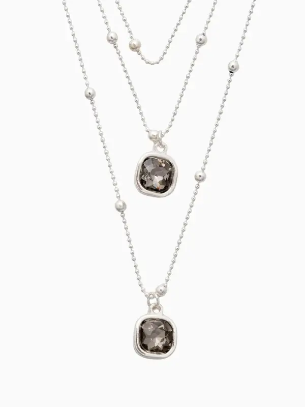 Колье 3 ярусы "Легкий стиль" квадрат, цвет серый в серебре