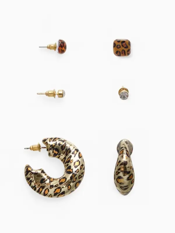 Серьги QF &laquo;Леопард&raquo;, набор 3 пары, кольца, цветной в золоте