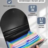 Папка 12 отделений, А4, с цветными разделителями, черная