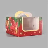 Коробка для бенто-торта &laquo;Красные и золотые шары&raquo;, 15,5 х 15,5 х 10 см