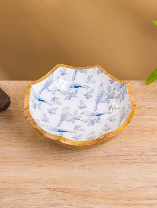 Салатник &laquo;Синие птицы&raquo;, 20&times;20&times;8 см, дерево манго