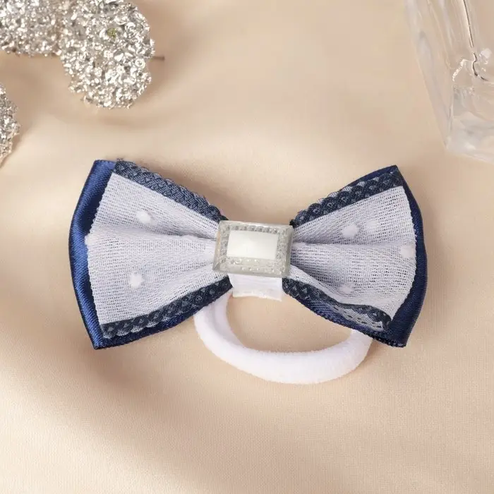 Резинка для волос «Школьница», двойной, горох,6.5 см, сине-белая Резинка для волос «Школьница», двойной, горох,6.5 см, сине-белая