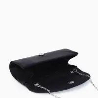 Сумка-клатч вечерняя на магните, на серебристой цепочке, чёрная