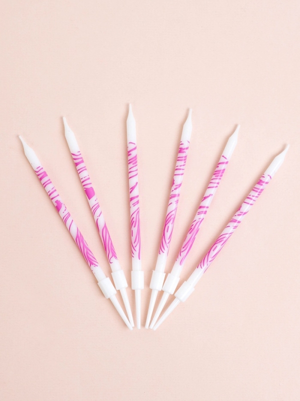Свечи для торта  Свечи для торта "Волнистые линии", 6 шт, белый с розовым