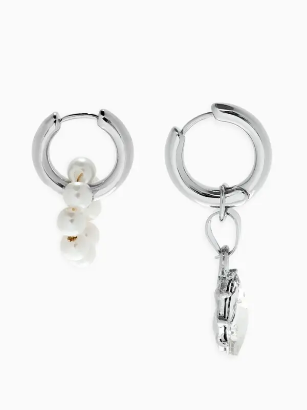 Набор 2 предмета: колье, серьги Набор 2 предмета: колье, серьги "Трансформеры" жемчуг со стразами, белый в серебре