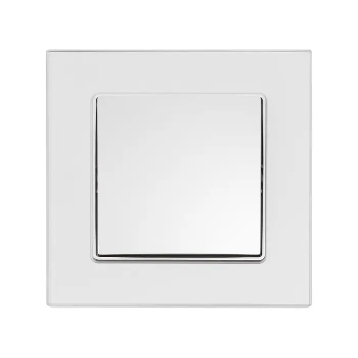 Выключатель проходной TOT Glossy Glass, 10 А, 1 клавиша, скрытый монтаж, стеклянная рамка, серебристый