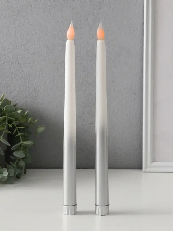 Ночник свеча "Нежность" набор 2 шт LED 2xААА серебро 2х2х27,5 см