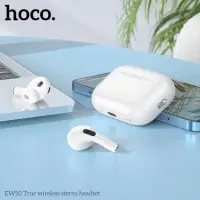 Наушники беспроводные Hoco EW50, TWS, вакуумные, Bluetooth 5.3, 40/300 мАч, шумоподавление, белые