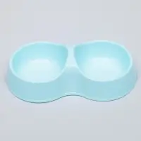 Миска двойная &laquo;Мур-мяу&raquo;, 200 мл, 22.5 см &times; 13 см &times; 6 см, пластик, голубая