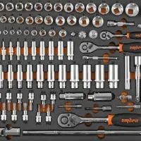 Набор головок торцевых 1/4", 3/8", 1/2"DR с аксессуарами в EVA ложементе 560x375 мм, 111 предметов,