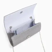 Сумка-клатч женская на магните, на серебристой цепочке, блестящая, светло-серебристая