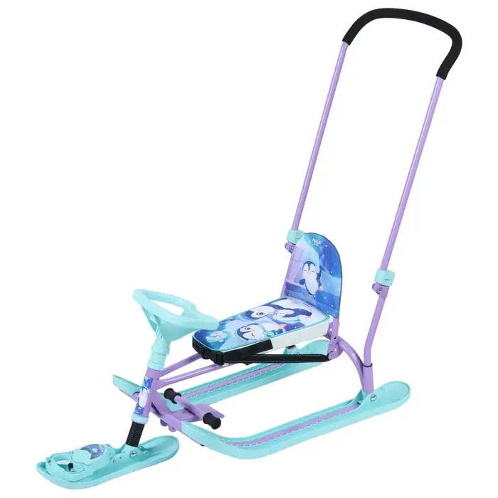 Снегокат Twiny 2+ «Пингвинята», TW2+/П, с родительской ручкой, со спинкой и ремнём безопасности