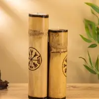 Свеча в бамбуке тройная «Руны», 13×14×30 см, 100 мл, бежевая