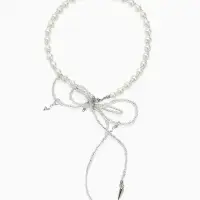 Бусы &laquo;Бантик&raquo;, с жемчугом, белые в серебре, 37 см