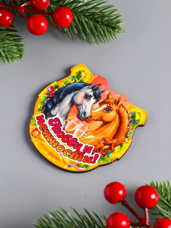 Магнит новогодний подкова  Магнит новогодний подкова "Любви и нежности" 7х7 см