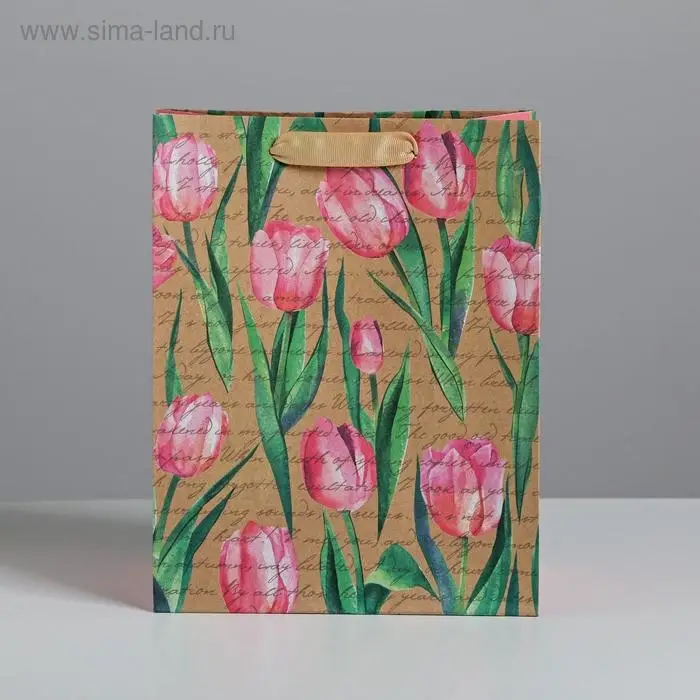 Пакет подарочный крафтовый, упаковка, «Тюльпаны», MS 18 х 23 х 10 см Пакет подарочный крафтовый, упаковка, «Тюльпаны», MS 18 х 23 х 10 см