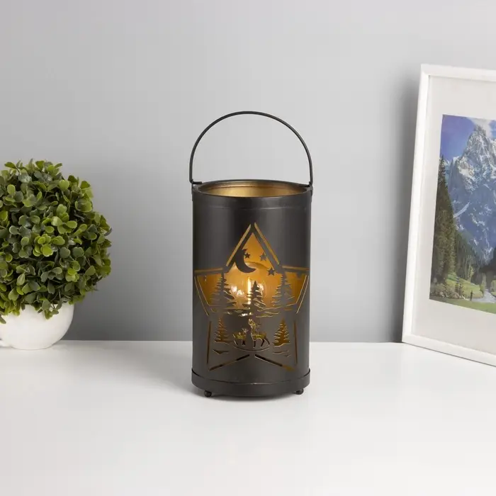 Фигурка световая RISALUX &laquo;Фонарь: Ночной лес&raquo;, LED-ночник, 3&times;ААА, чёрный, 12&times;12&times;20.5 см