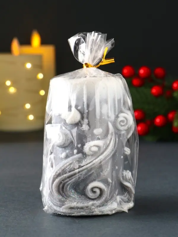 Свеча новогодняя столбик  Свеча новогодняя столбик "Волшебство" серый