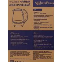 Чайник электрический Happy panda HP-2701BK, стекло, 1.8 л, 1800 Вт, чёрный