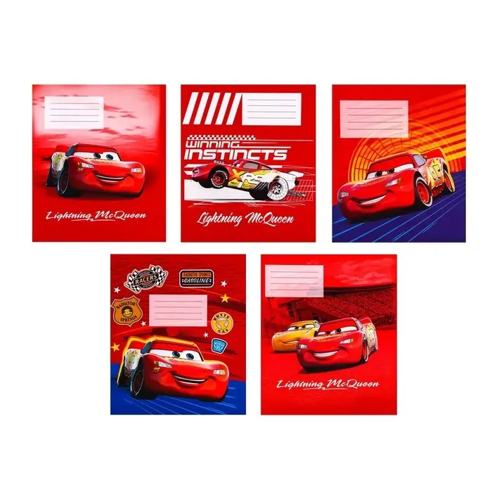 Тетрадь в клетку 12 листов, 5 видов МИКС, обложка мелованный картон, &laquo;Тачки&raquo;