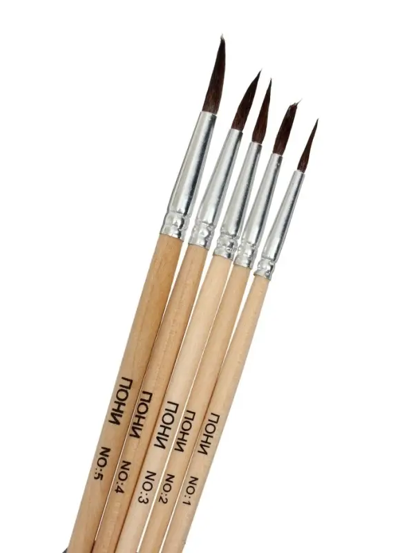Набор кистей для рисования, пони, 5 штук: № 1, 2, 3, 4, 5, круглые, деревянная ручка, международный размер