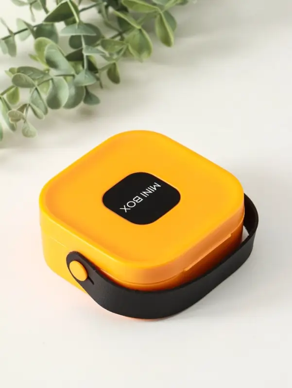 Шкатулка пластик для украшений с зеркалом, с ручкой 3 ячейки, 3 полосы, оранж 9х9х3,8 см