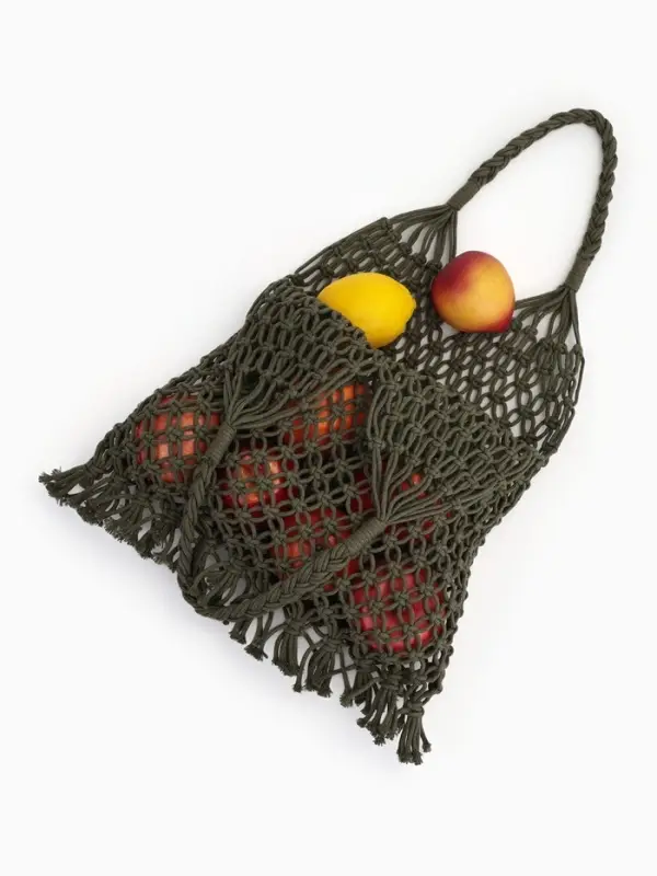 Сумка пляжная, плетёная, клетка 3.5 см, зелёная