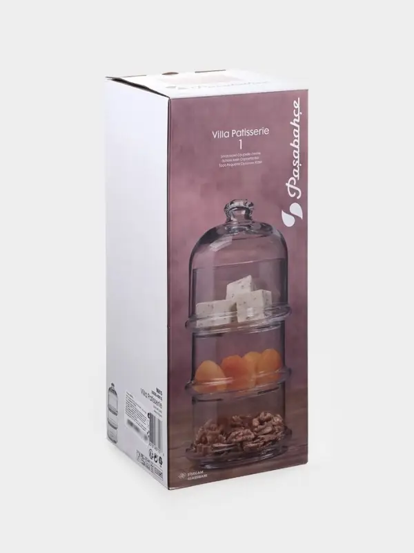 Ёмкости сервировочные Paşabah&ccedil;e Villa Patisserie, одна ёмкость 500 мл, с крышкой, набор 3 шт., стекло, прозрачные