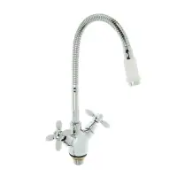 Смеситель для кухни Accoona A4882G, двухвентильный, с гибким изливом, белый/хром