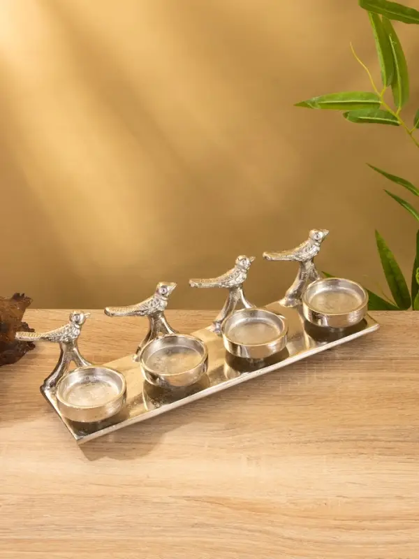 Подсвечник на 4 свечи "Птенцы" алюминий 32,5х9х7 см