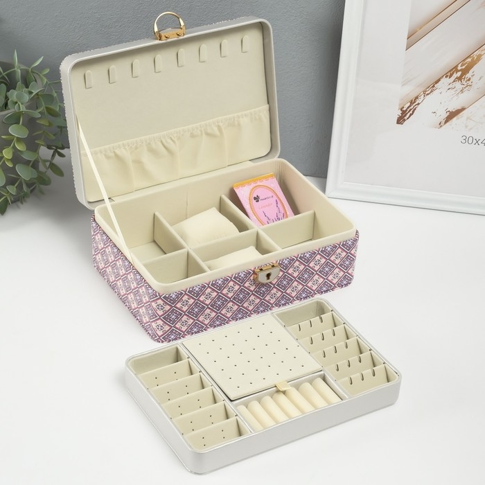 Шкатулка кожзам для украшений Шкатулка кожзам для украшений "Мозаика из плитки" синяя 16,3х24х8,5 см