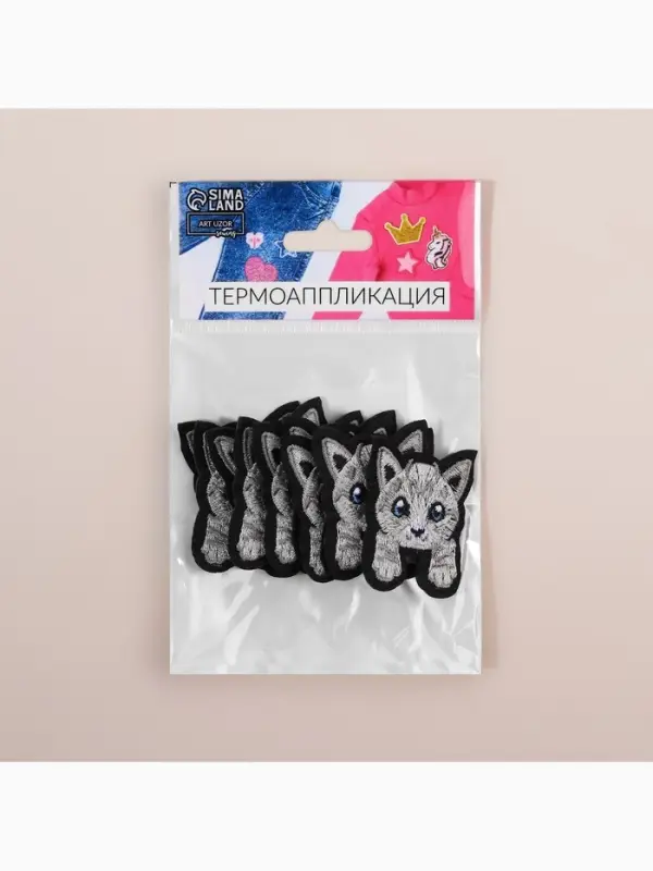 Термоаппликация «Котёнок с лапками», 4×3.3 см, серая Термоаппликация «Котёнок с лапками», 4×3.3 см, серая
