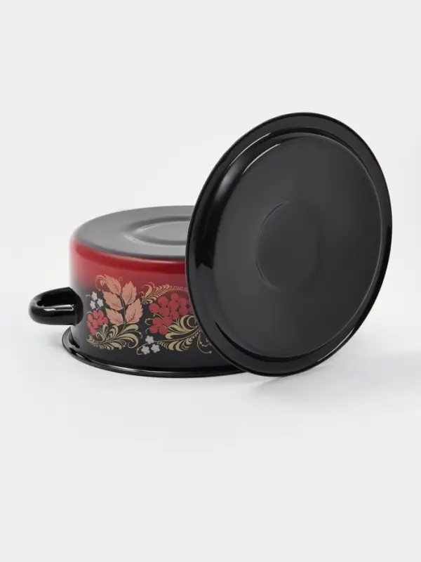 Кастрюля эмалированная &laquo;Рябинушка&raquo;, 2 л, d=18 см, с крышкой, ручка МИКС, чёрная, красная