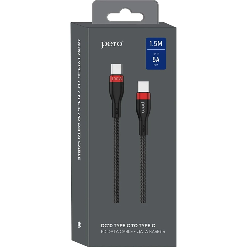 Кабель USB PERO DC-10 PD Type-C to Type-C, 5A, 100W, 1.5m, Black