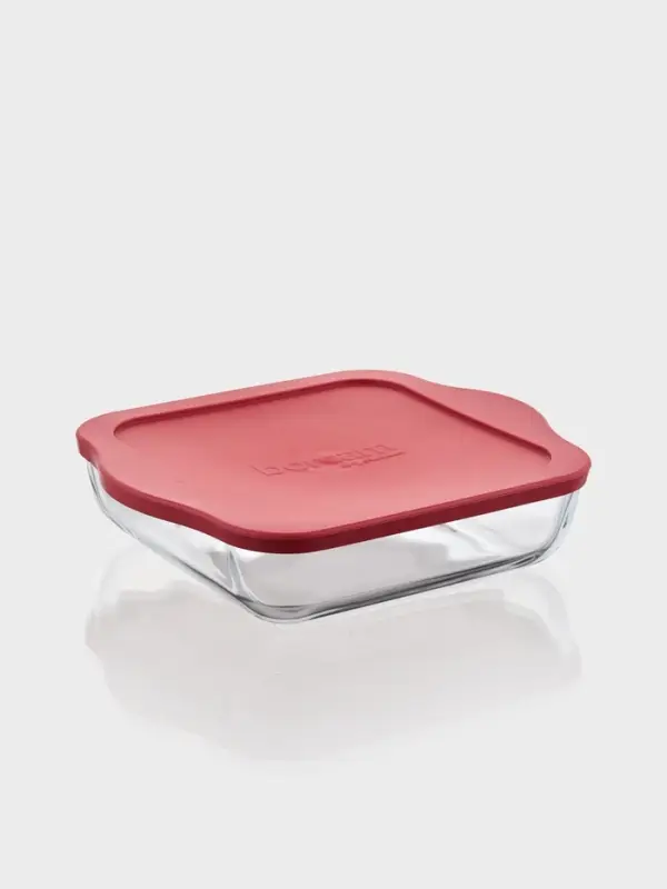 Форма для запекания Paşabah&ccedil;e Borcam, 2 л, 25.6&times;22 см, с крышкой, квадратная, жаропрочное стекло, прозрачная