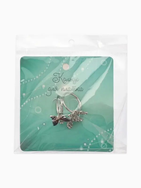Кольцо для платка &laquo;Бабочки&raquo;, цветное в серебре