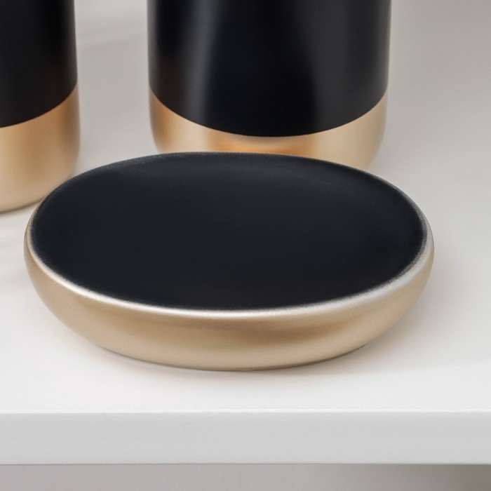 Наборы аксессуаров для ванной комнаты «Руж», 3 предмета (дозатор для мыла 290 мл, мыльница, стакан 300 мл), цвет чёрный Наборы аксессуаров для ванной комнаты «Руж», 3 предмета (дозатор для мыла 290 мл, мыльница, стакан 300 мл), цвет чёрный