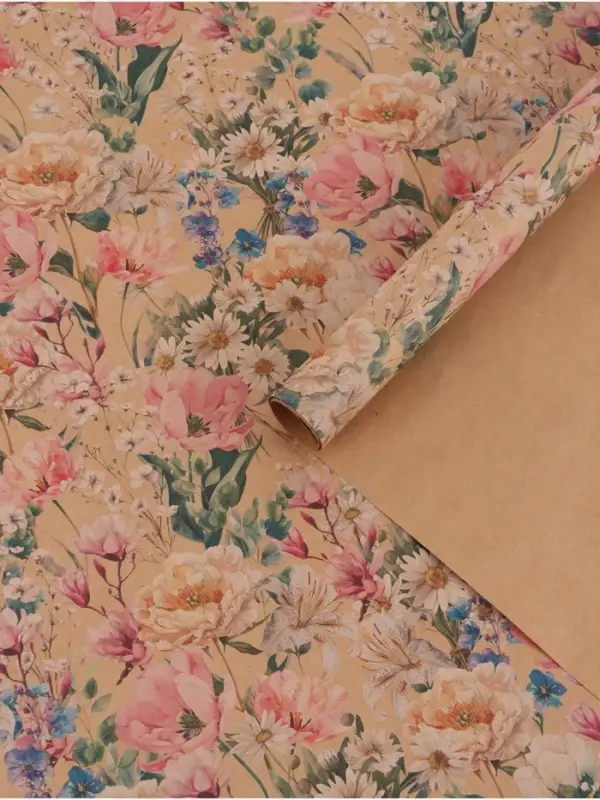 Бумага упаковочная крафт &laquo;Цветы&raquo;, 70&times;100 см