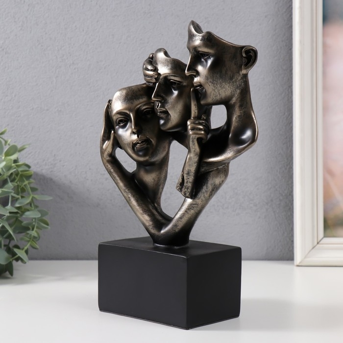 Сувенир полистоун "Не вижу, не слышу, не скажу - трио" бронза 26х18х7,5 см